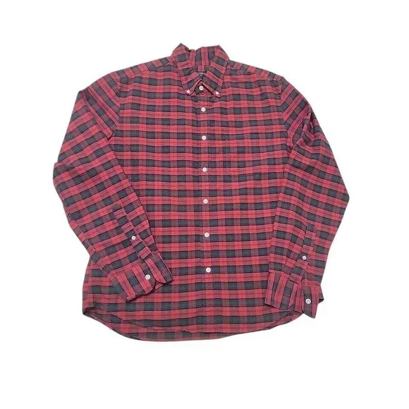 J. Crew Mercantile Flex Mens Button Down Shirt Size L Red Green Plaid E9 - Picture 1 of 11